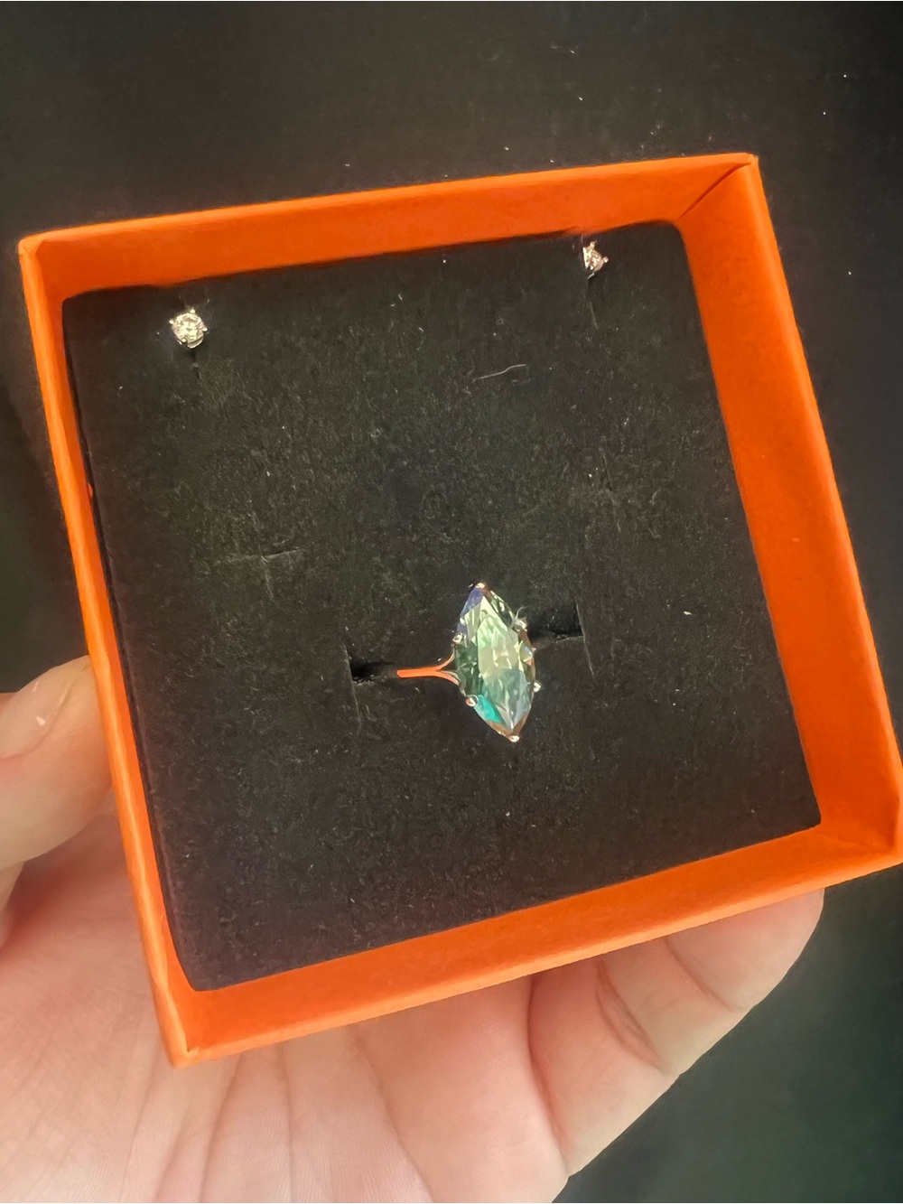 5 Carat Marquise Moissanite Ring - Iridescent Blue Green (VERY UNIQUE)